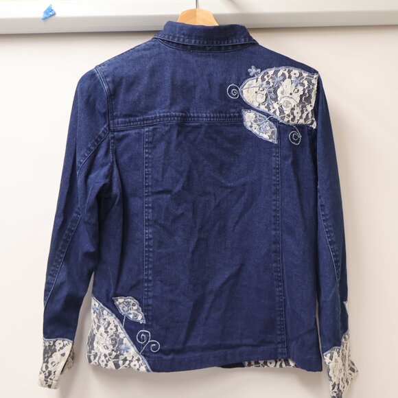 Choices Stunning Denim Jacket with Lace Applique accents Size Petite Medium - Picture 7 of 16